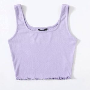 Rib Knit Lettuce Trim Cropped Tank Top